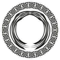 Dual circle icon. Brush ring frame. Ornate vector border. Contrasting monochrome design
