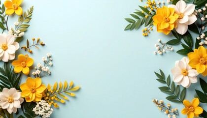 Floral arrangement with yellow and white flowers studio setting decorative content bright and cheerful environment overhead view nature concept for celebrations