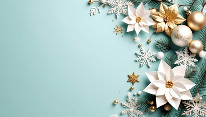 Festive holiday decoration arrangement studio setting decorative content cheerful environment overhead view christmas concept