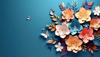 Vibrant paper flower arrangement creative studio digital art bright environment close-up view nature-inspired design for home decor