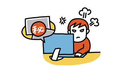 怒ってプライバシーの写真をインターネット上にアップしてしまう人のイラスト