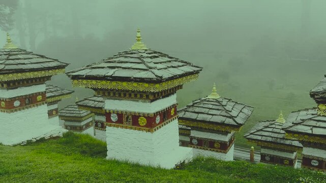 The Druk Wangyal chortens at the Dochu La Pass in Bhutan