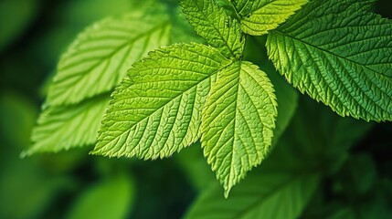 A close up shot showcasing vibrant green leaves with detailed textures and a blurred background effect