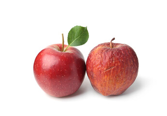 Rotten apple and fresh one isolated on white