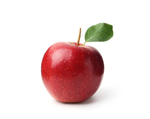 One fresh apple with green leaf isolated on white
