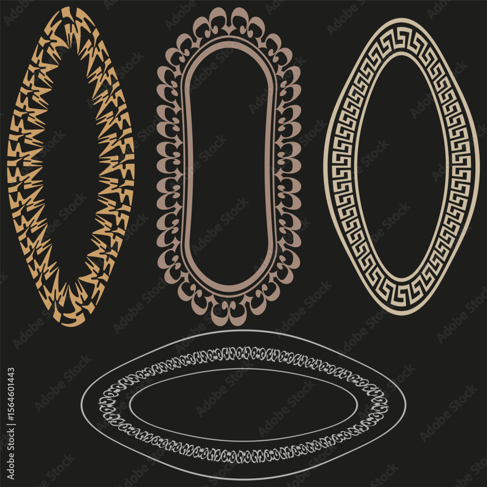 Poster bronze chain frames. dark oval borders. metallic loop set. vector ring collection.
