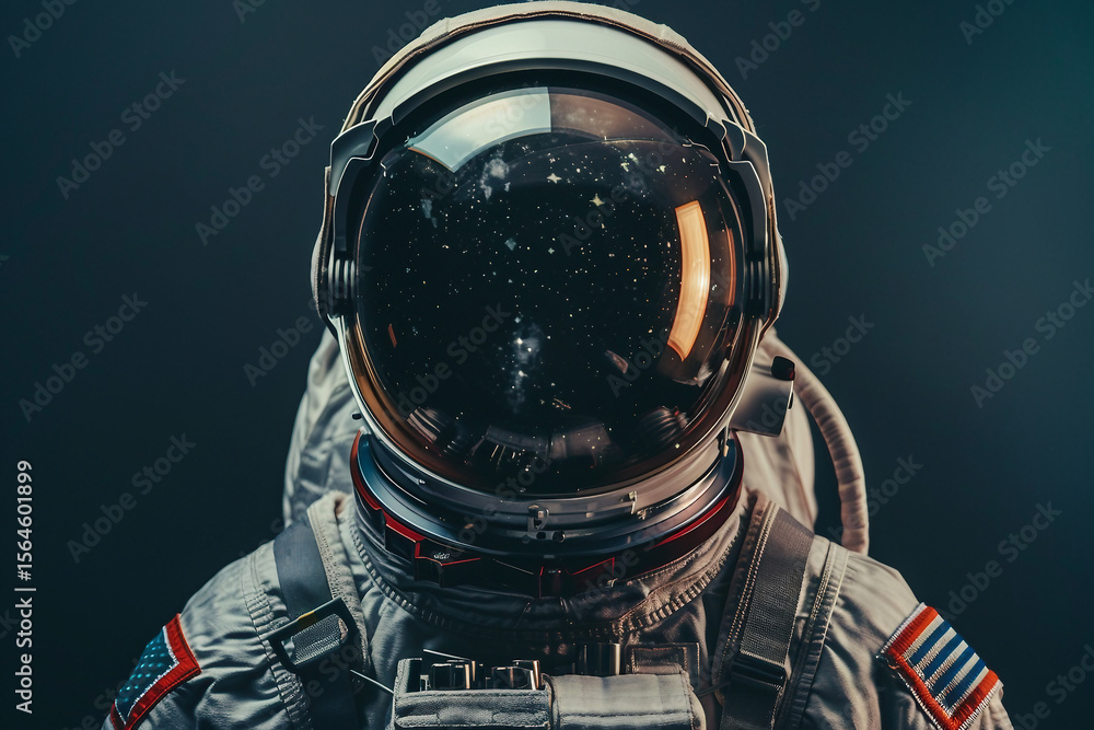 Poster cosmonaut in a protective spacesuit made generative ai technology