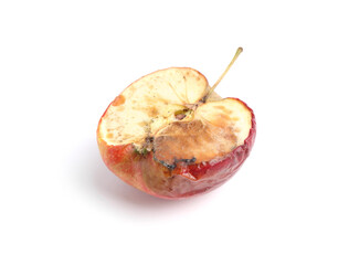 Piece of spoiled apple isolated on white