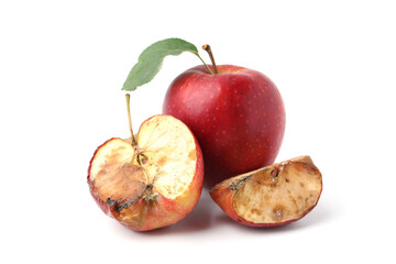 Spoiled and good apples isolated on white