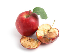 Spoiled and good apples isolated on white