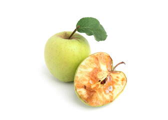 Spoiled and good apples isolated on white