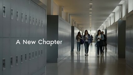 Students walking in high school hallway using smartphones. Represents education, back to school, technology integration, social media, youth culture, campus life, and adolescence. - Powered by Adobe