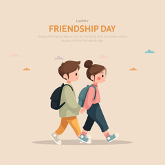 Happy international friendship day Banner and Greeting Card. Modern and Minimal Friendship Day friends group Background with Text and rainbow Vector Illustration
