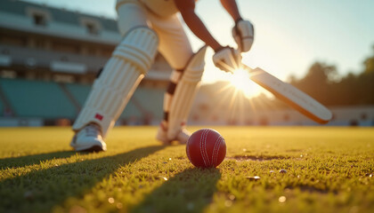 Cricket player preparing to hit the ball on sunny outdoor field  