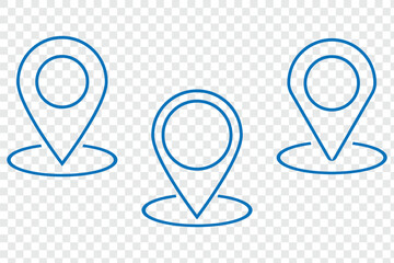 Set of location pin icons. Map marker pointer symbols, GPS location. Navigation map, location navigation icon, geo location point. Vector isolated on transparent background. eps 10