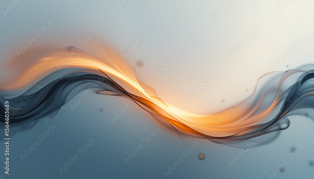 Poster an elegant abstract flowing wave design features dynamic orange light amidst serene gradient blue to