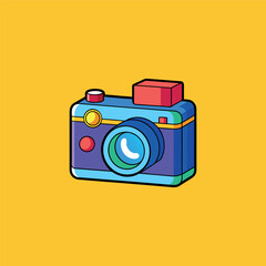 A drawing of a camera with a blue top and a blue top