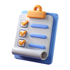 3D Checklist Clipboard Icon – Task Management and To-Do List Concept