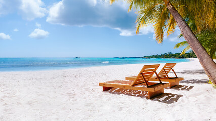 Vacation summer holidays background wallpaper - sunny tropical Caribbean paradise beach with white...