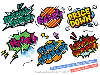 Customizable Comic Book Style Sales & Promotion Vector Elements - Easy Edit AI