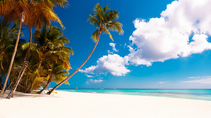 Vacation summer holidays background wallpaper - sunny tropical Caribbean paradise beach with white...