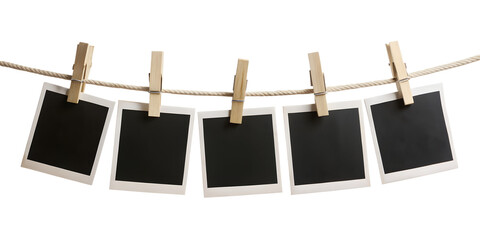 blank photo frames hanging on rope