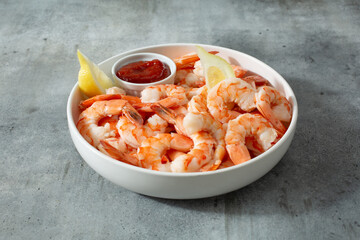 A view of a shrimp cocktail plate.
