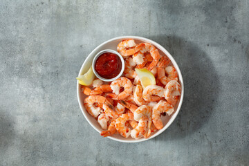 A top down view of a shrimp cocktail plate. © DAVID