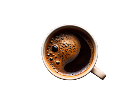 cup of coffee top view on white background