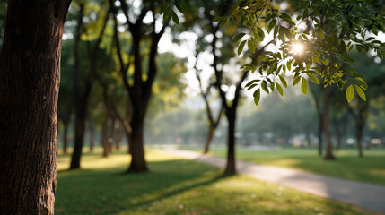 Peaceful Urban Nature Scene with Light and Trees