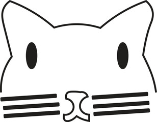 A simple black and white drawing of a cat's face front