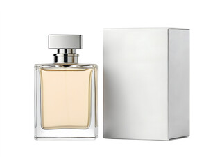 pink perfume bottle and packaging mockup isolated on white background 