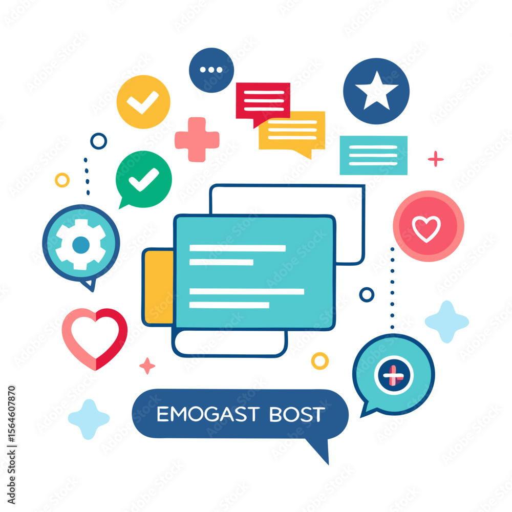 Poster digital communication and feedback icons surrounding a document or report