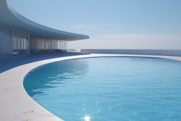Fototapeta premium Swimming Pool with architecture modern design and clear blue water on the roof top under bright sunny day