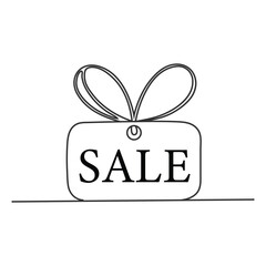 Shopping Bag line icon with sale inscription, stock vector illustration flat design style. Playful Line Illustration for Discounting Strategy.