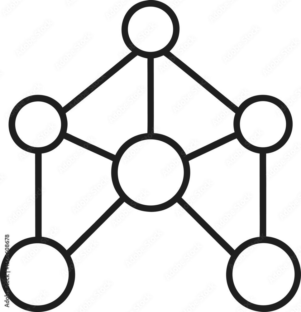 Aufkleber an outline icon network diagram with nodes with white background.