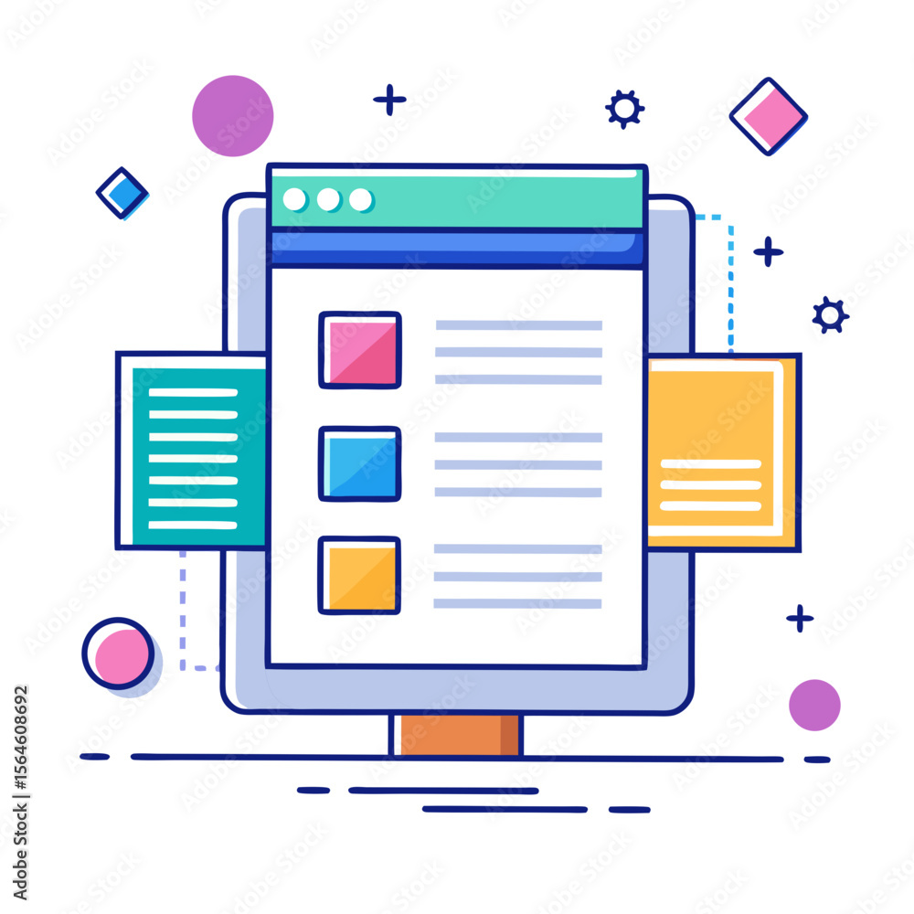 Fototapete Modern flat design illustration of a computer screen displaying a list with colorful elements