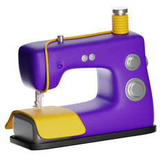 Purple sewing machine with yellow details on transparent background