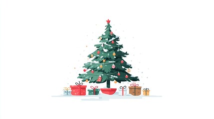 Fototapeta premium Christmas tree with gifts. Snow falling