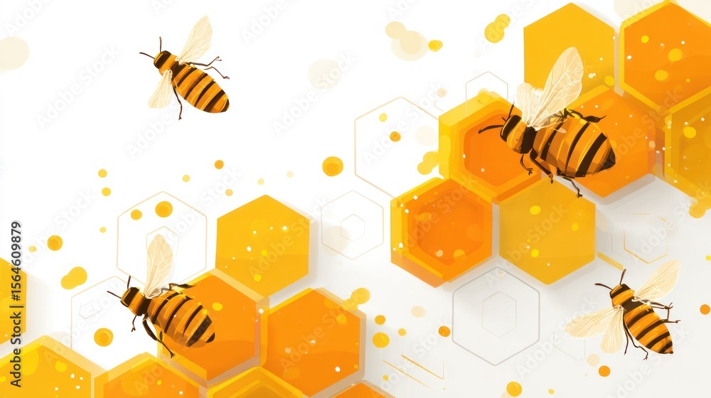 Poster honeycomb pattern with bees