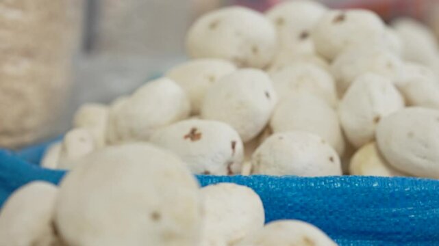 A pile of freeze dried potatoes in a basket