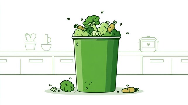 green cup overflowing with vegetables in kitchen clip art preview