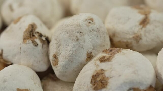 A pile of freeze dried potatoes in a basket