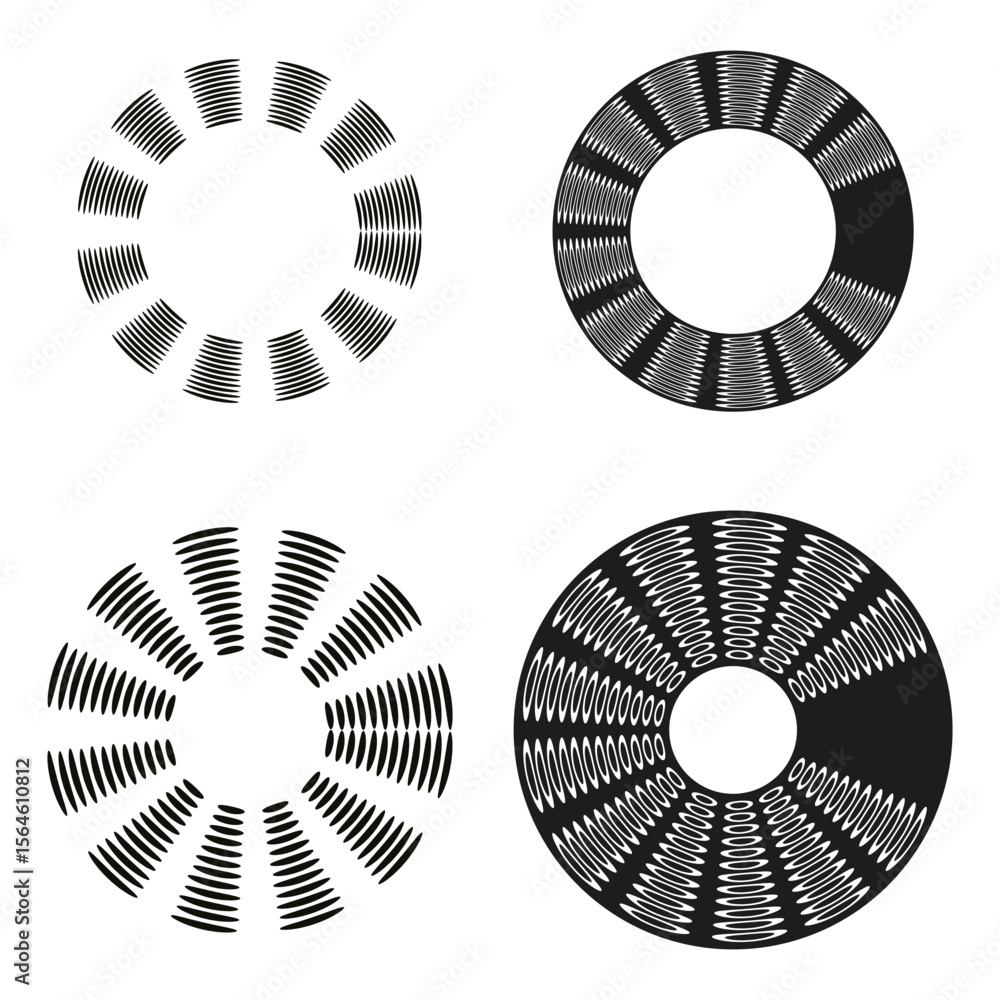 Poster circular segment patterns. abstract geometric shapes. black white elements. vector optical artwork