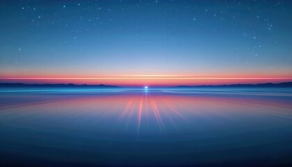 Stunning sunset over calm water with stars twinkling above in a serene setting