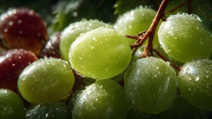 Fresh green and red grapes with water droplets green grapes fruit