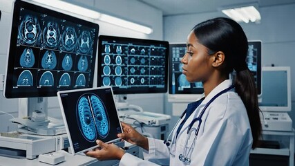 Female doctor reviewing medical images