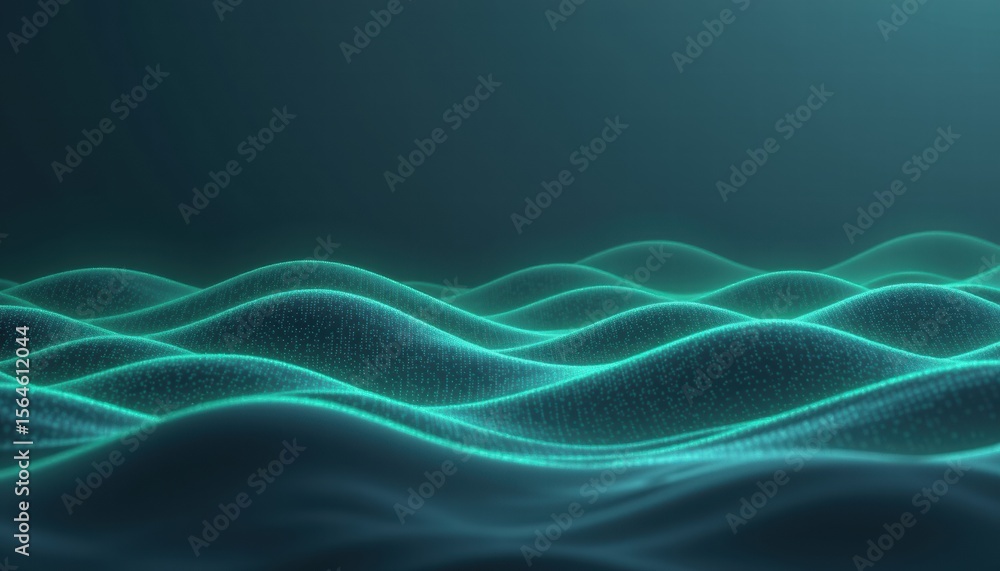 Poster abstract glowing waves with glowing light in a low light environment, representing technology and mo