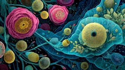 Vibrant Vector Art Style Depiction of Cyanobacteria in Cell Structure