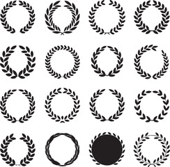 Collection of Black and White Laurel Wreaths Vector Graphics